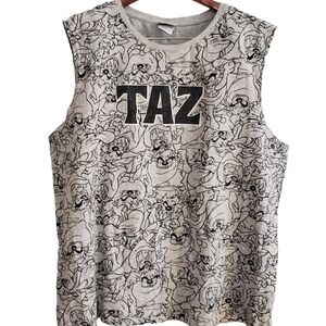 Looney Tunes TAZ Sleeveless Tank Top Muscle Shirt Grey Black Size XL